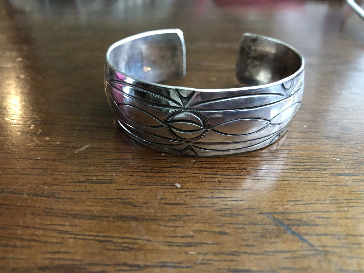 Vintage Navajo Fannie Platero 925 Sterling Silver Concho Style Cuff Bracelet