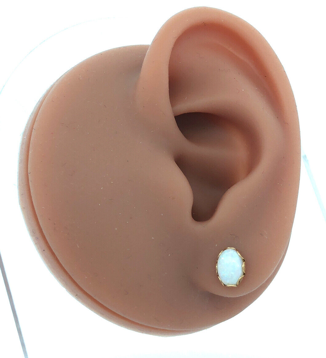 Designer 14K Yellow Gold Oval Opal Stud Earrings