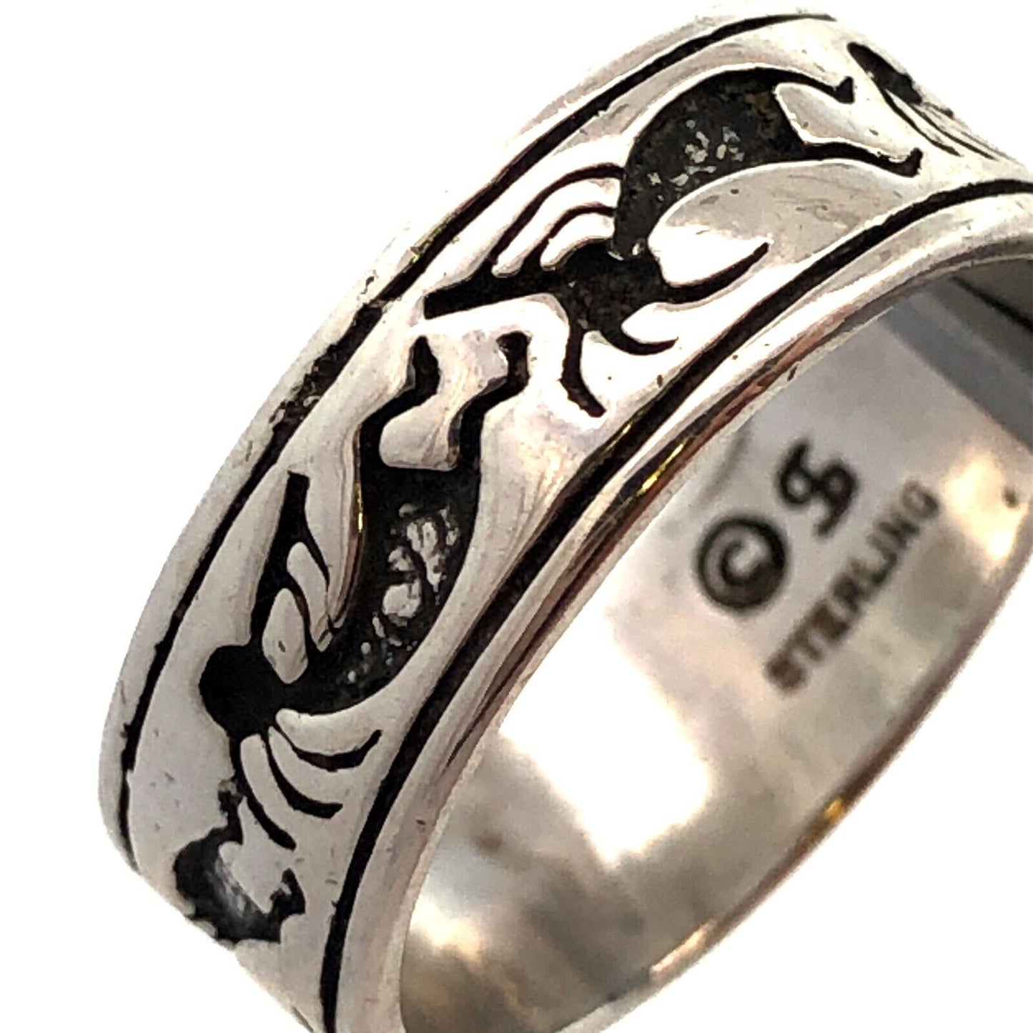 925 Sterling Silver Native American Shubes Manufacturing Kokopelli Band Ring