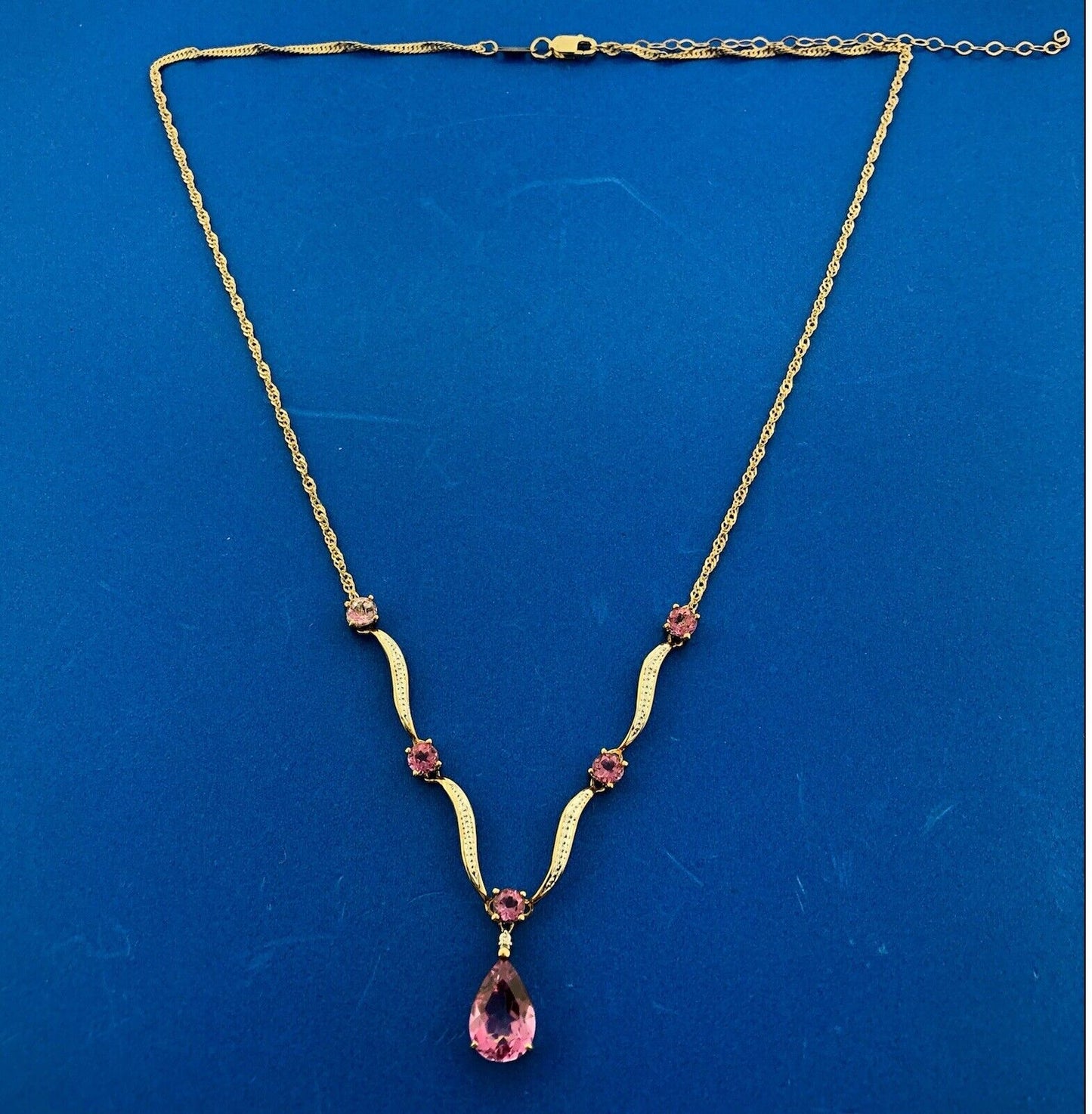 Designer AJ 14K Yellow White Gold Pink Sapphire Solitaire Diamond Necklace