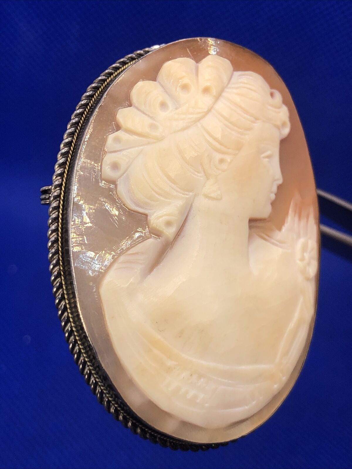 Victorian 925 Sterling Silver Carved Oval Cameo Statement Brooch Pendant