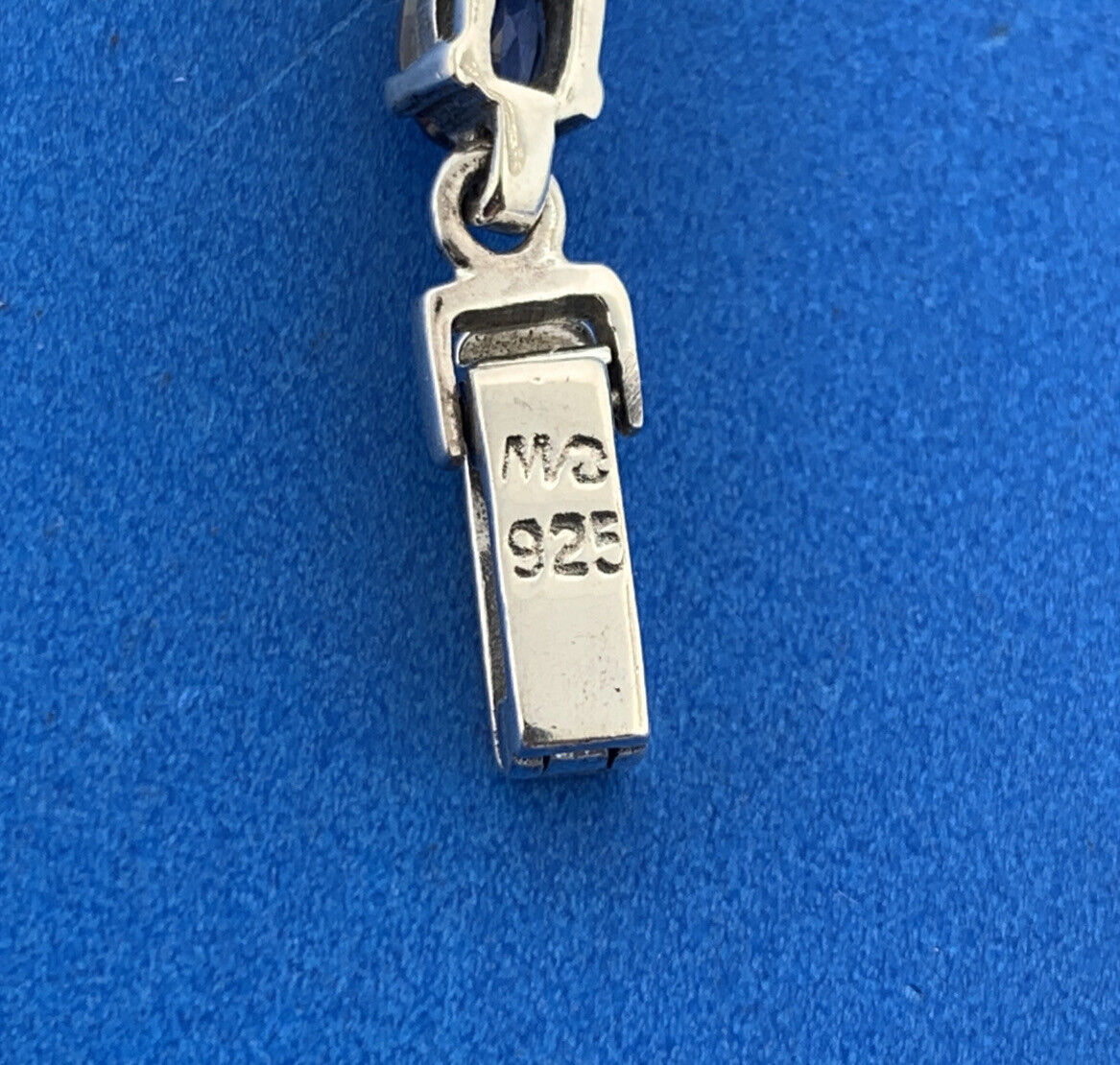 925 Sterling Silver Oval Tanzanite Marcasite Accented Tennis Bracelet