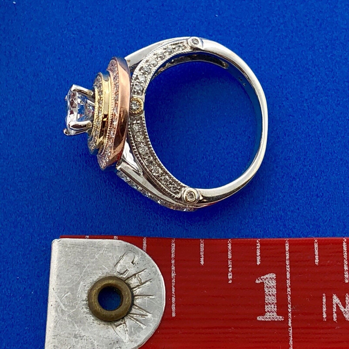 Designer 14K White Yellow Rose Gold Diamond Solitaire Halo Engagement Ring