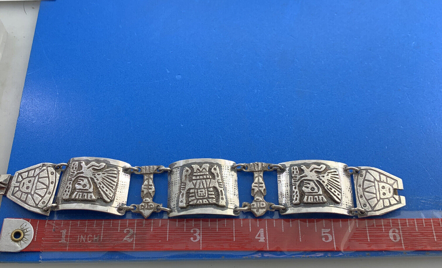Designer Peru 925 Sterling Silver Inca Gods Panel Cuff Bracelet