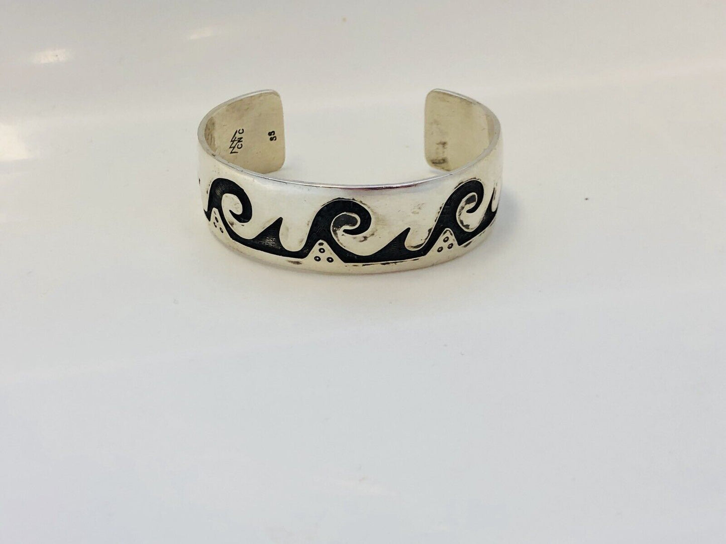 Vintage Native American Sterling Silver Overlay Wave Storyteller Cuff Bracelet