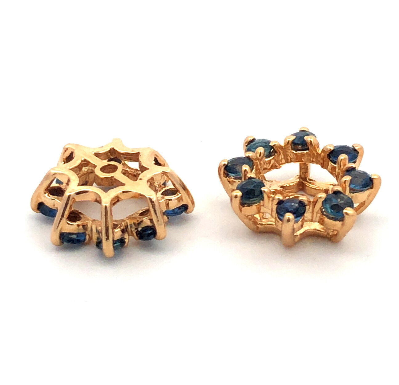 14K Yellow Gold Round London Blue Topaz Halo Earring Jackets