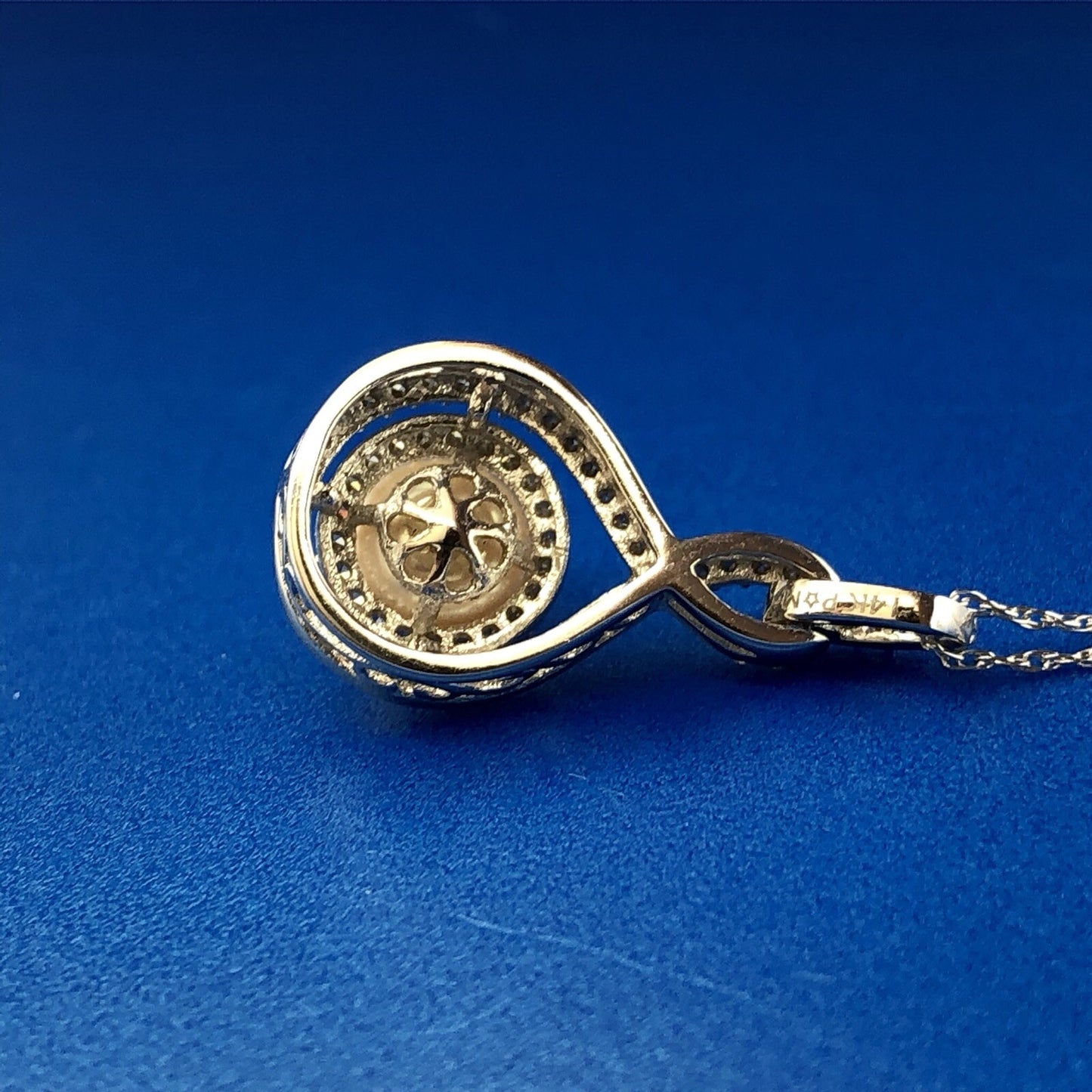 Designer 14K White Gold Pearl Diamond Bridal June Infinity Anniversary Necklace