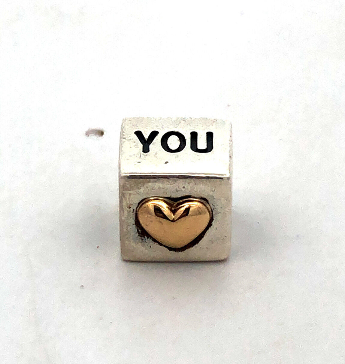 PANDORA 925 14K Gold 790200 Retired I Love You Heart Cube Slide Bracelet Charm