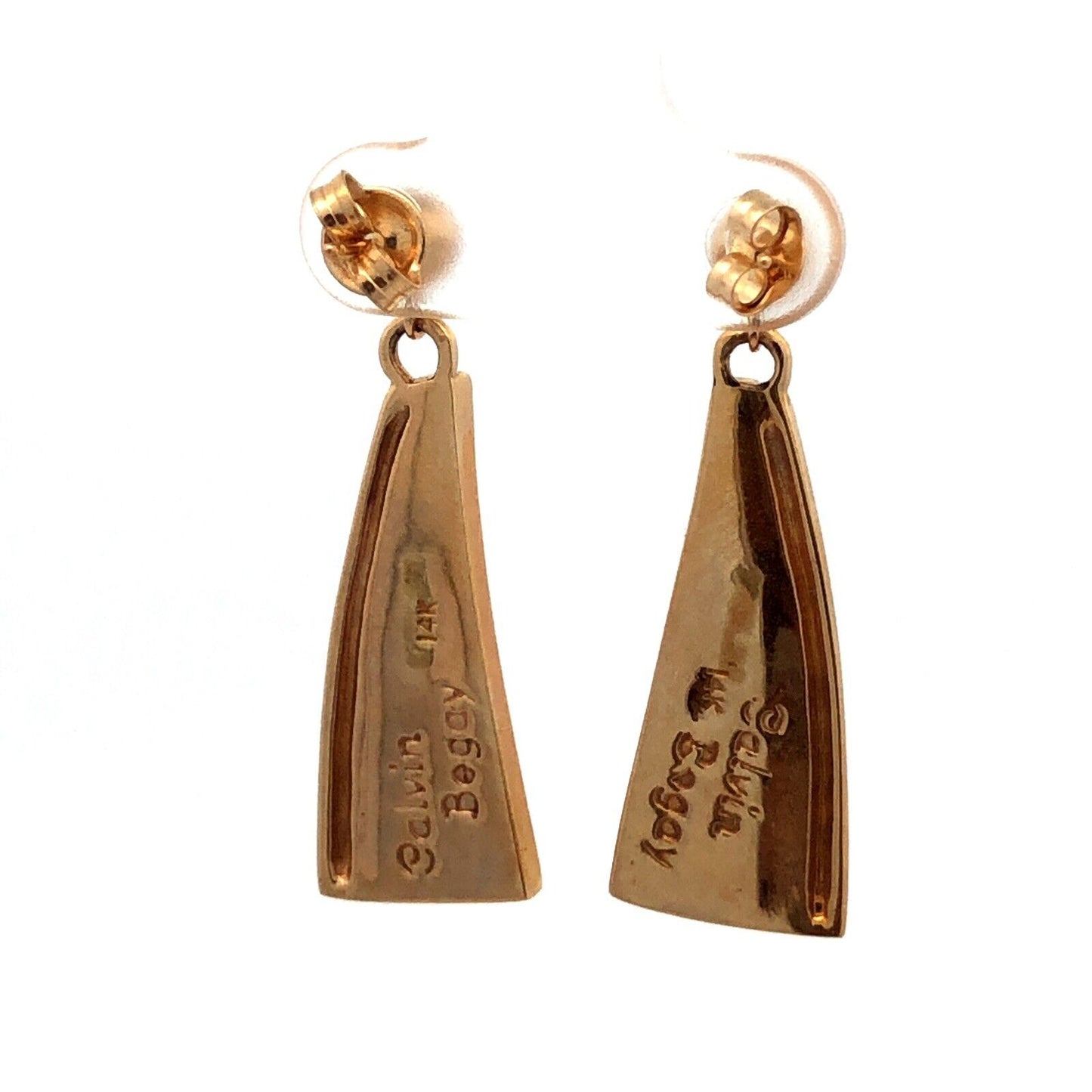 Calvin Begay Navajo 14K Yellow Gold Opal Onyx Storyteller Statement Earrings