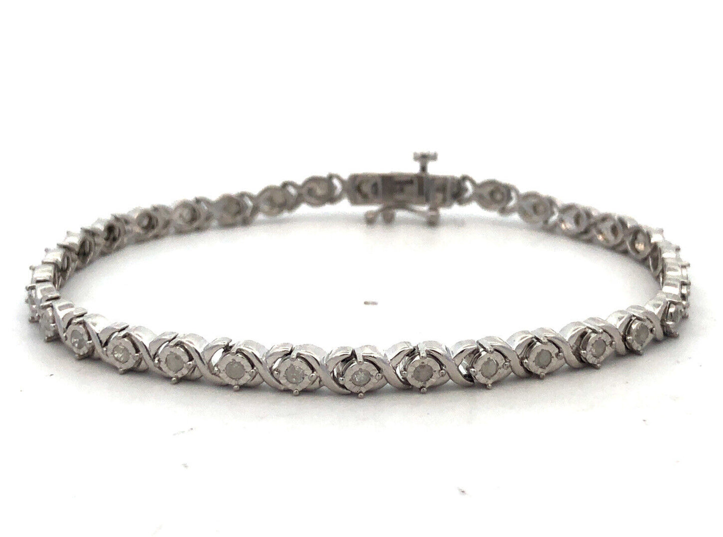 925 Sterling Silver Designer UD Round Diamond Infinity X & O Tennis Bracelet