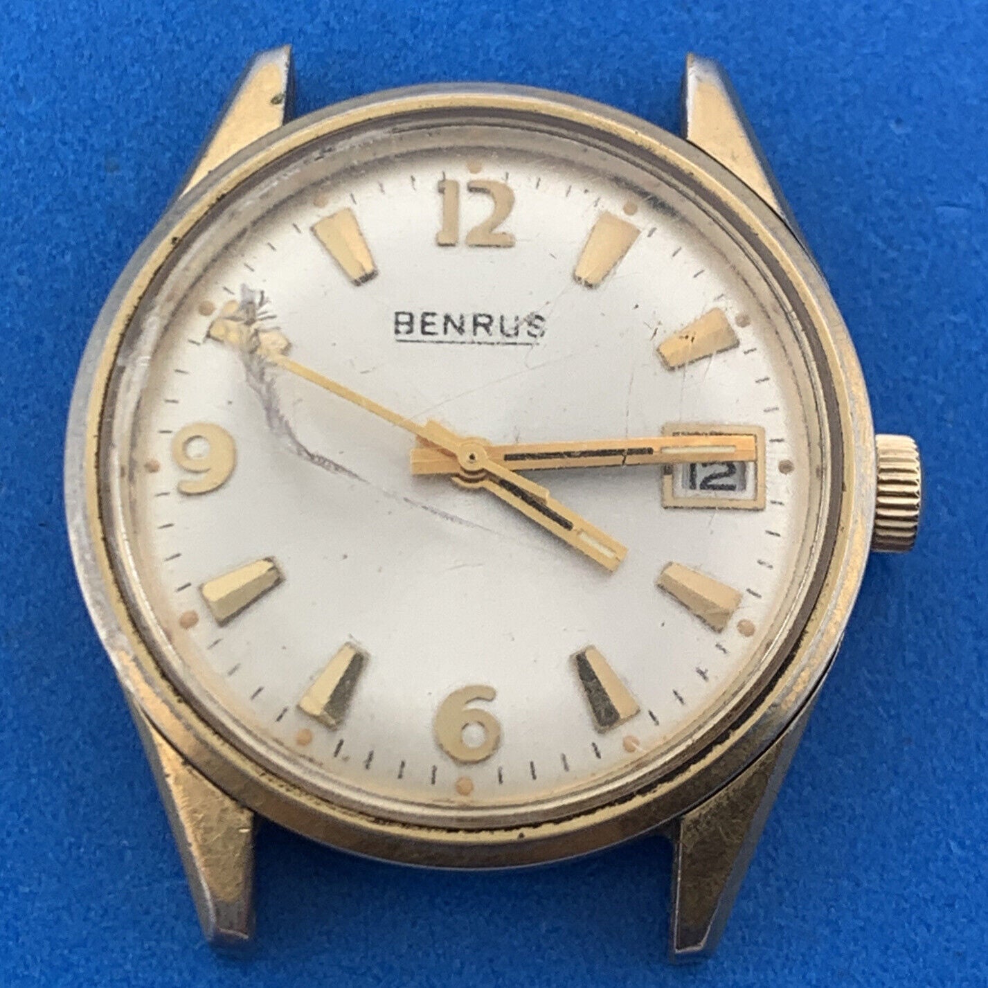 Mid Century Benrus 17 Jewels Date Window Wrist Working Watch Head