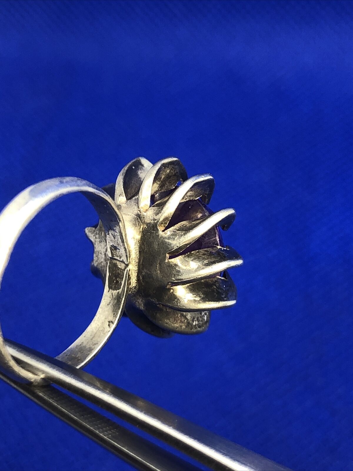 Taxco Mexico 925 Sterling Silver Round Purple Sapphire Cocktail Ring