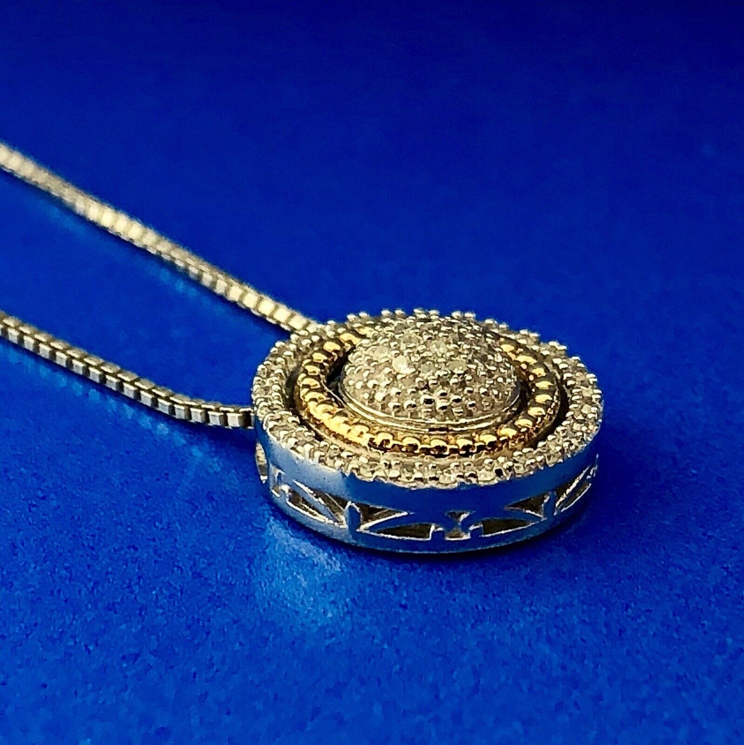 Designer AJ Sterling Silver 14K Yellow Gold Diamond Halo Infinity Necklace