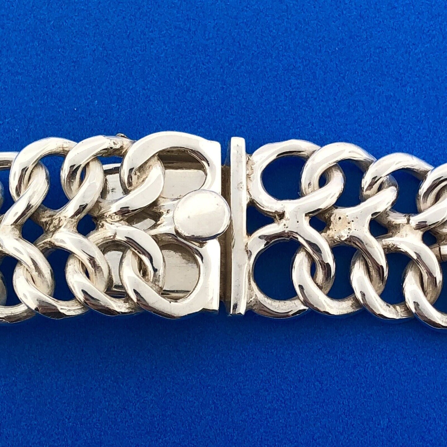 Signed Taxco 925 Sterling Silver Double Cable Link Statement Choker Necklace