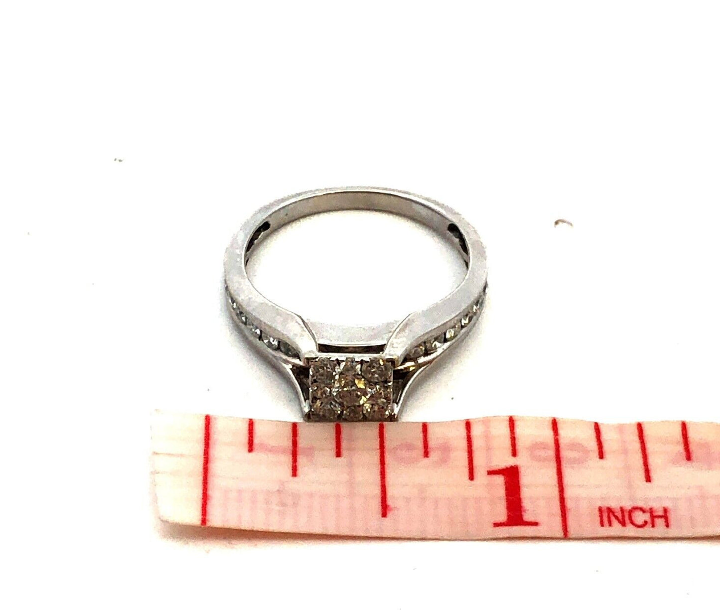 14K White Gold Round Diamond Cluster Square Engagement Anniversary Ring