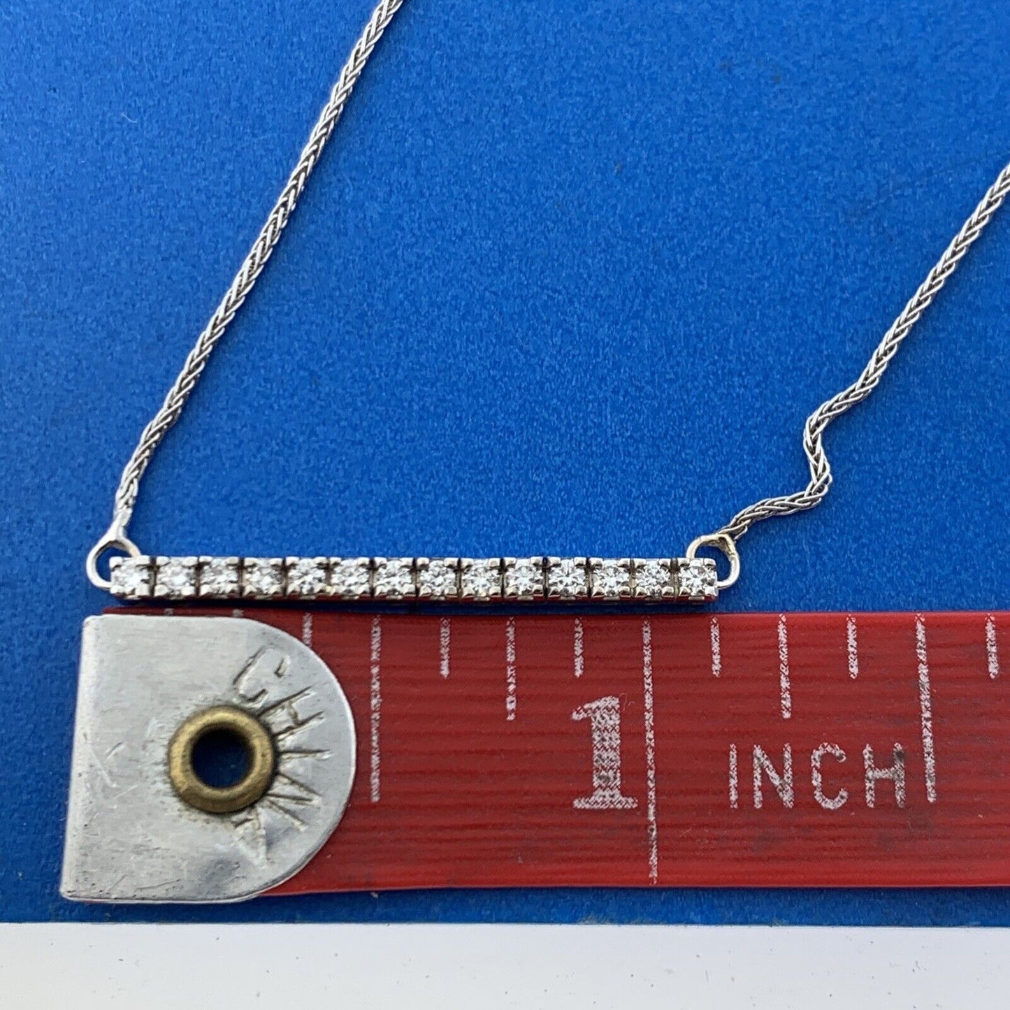 Designer Italy 14K White Gold Diamond East West Infinity Eternity Bar Necklace