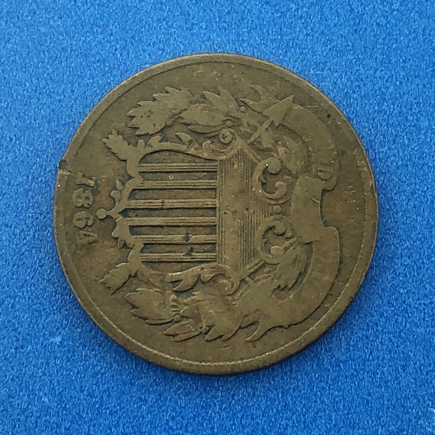 1864 P Bronze Two-Cent Piece Union Shield Large Motto Philadelphia Mint Coin