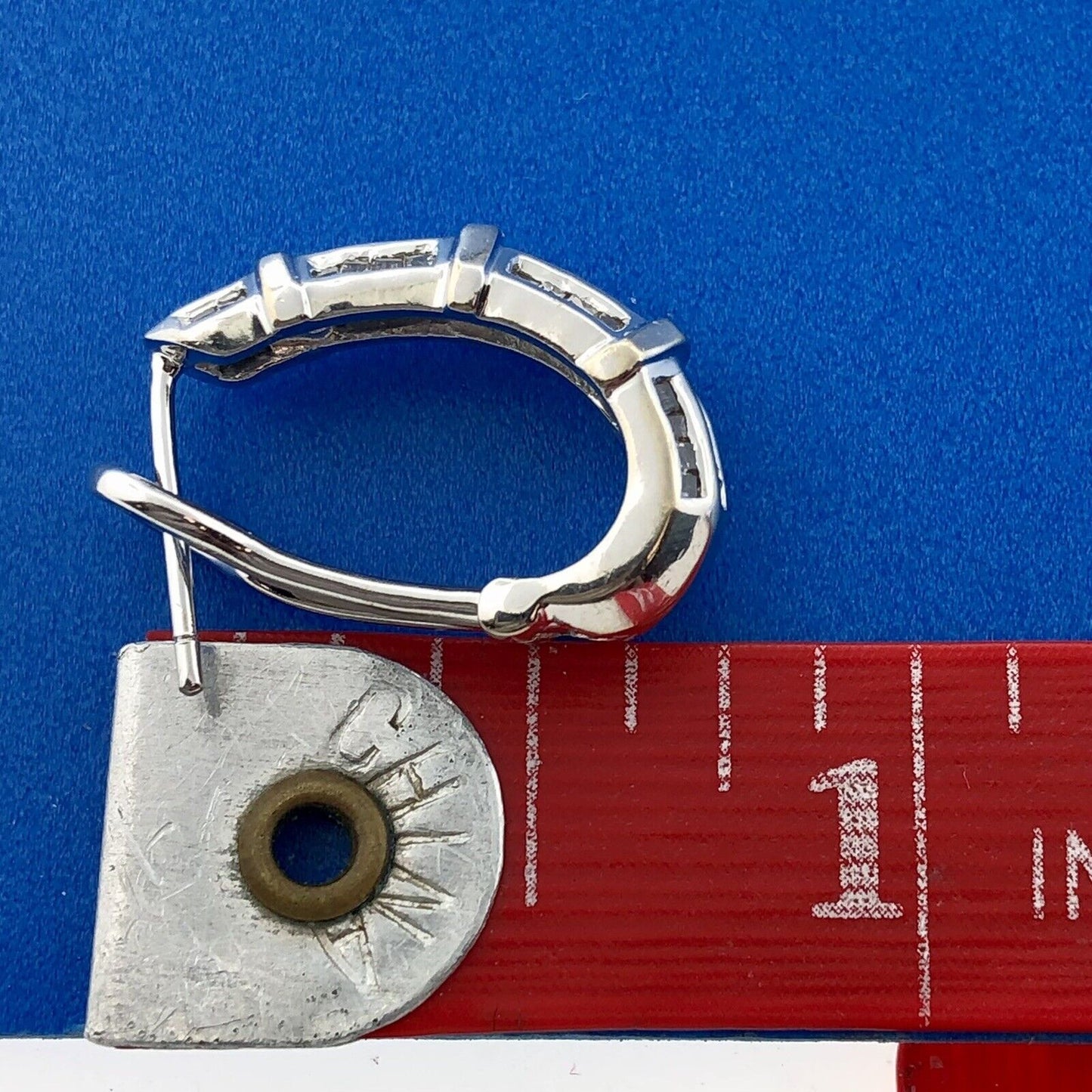 Stunning 14K White Gold Diamond J Hoop Omega Back Wedding Occasion Earrings