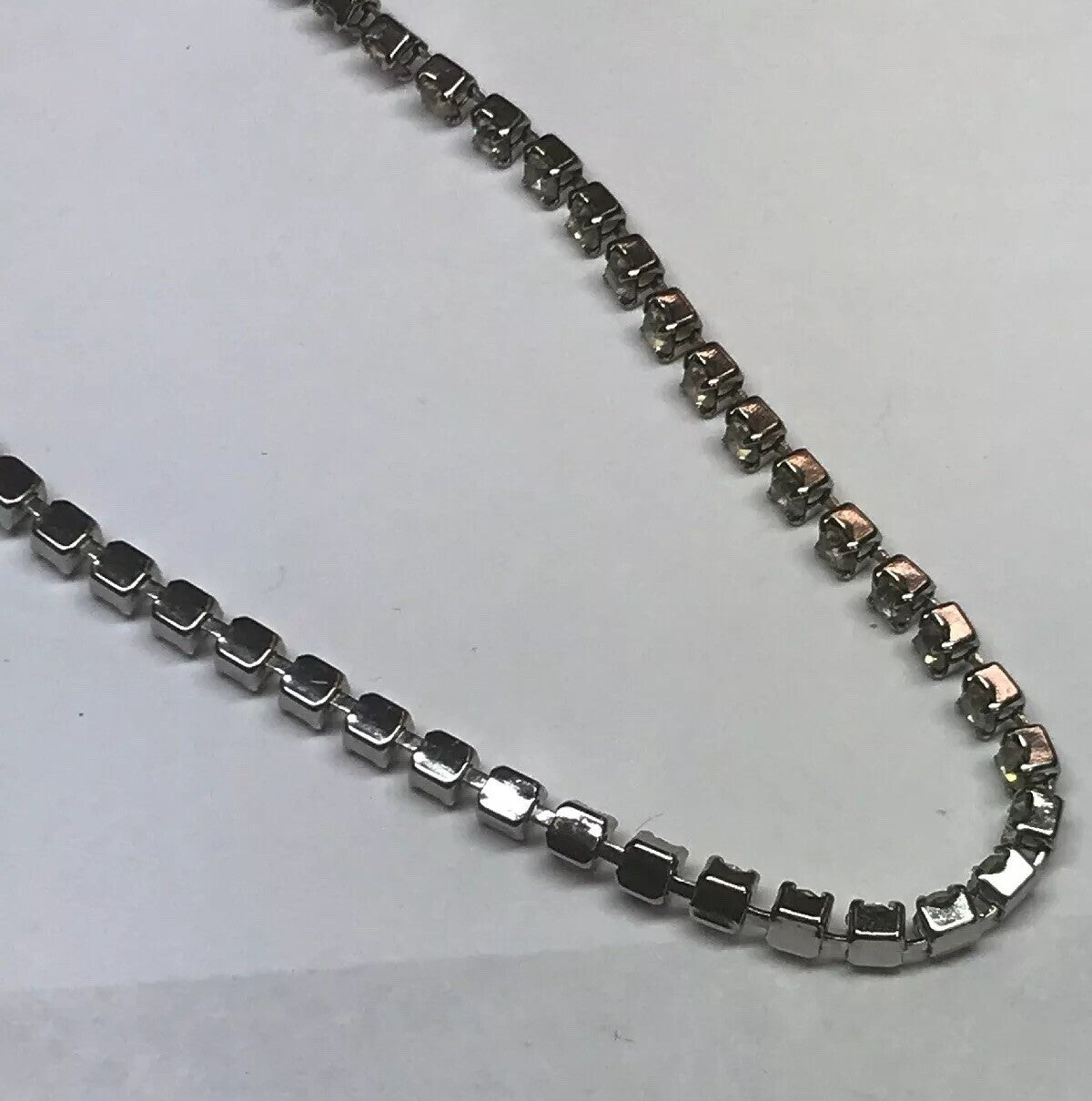 Vintage Art Deco Silver Tone Bezel Set Crystal Rhinestone Necklace