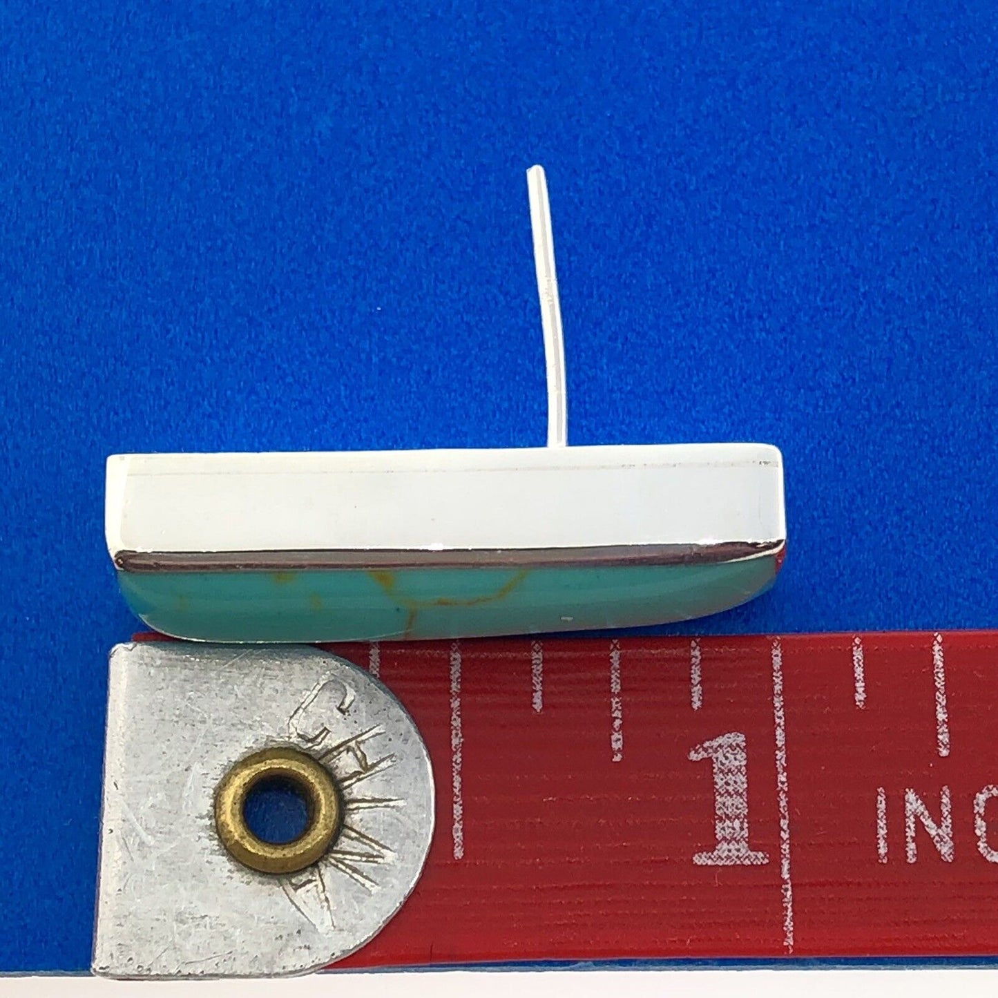 Stunning Sterling Silver 925 Cabochon Aqua Turquoise Rectangle Stud Earrings