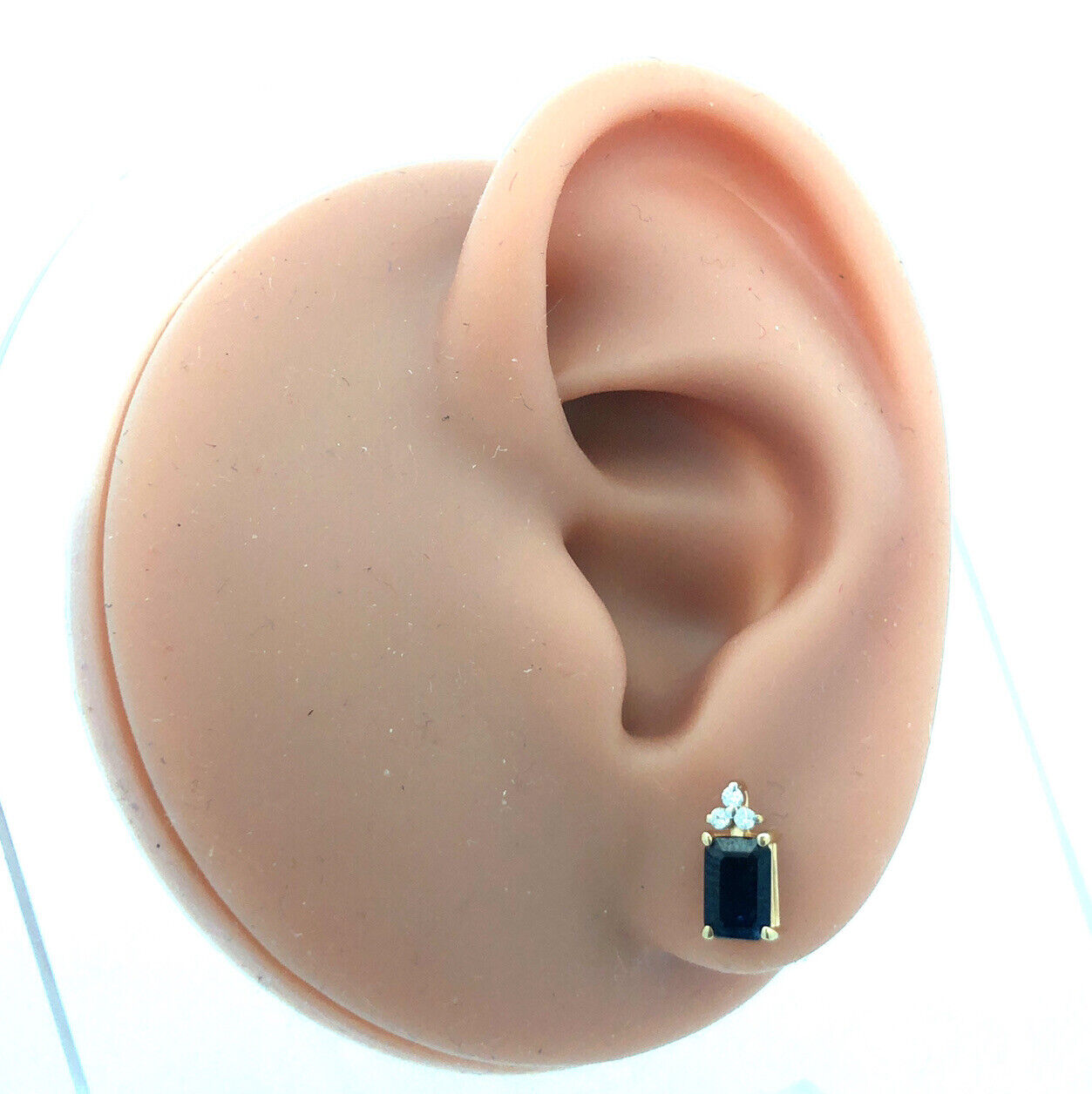 Designer 14K Yellow Gold Emerald Cut Sapphire Diamond Accented Stud Earrings