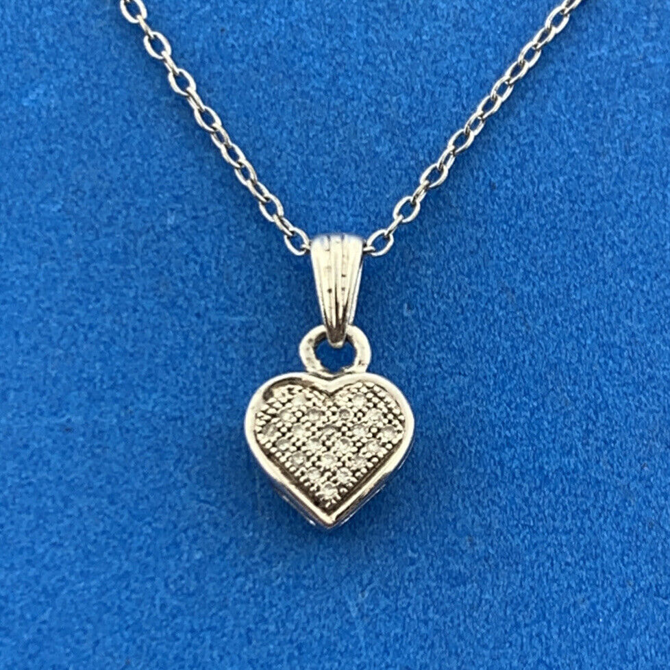 Designer Italy 925 Sterling Silver Pave Diamond Petite Heart Pendant Necklace