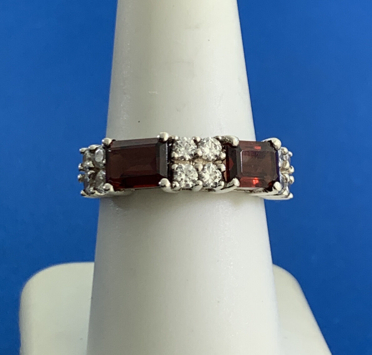 Designer 925 Sterling Silver Red White Tourmaline Stackable Band Ring
