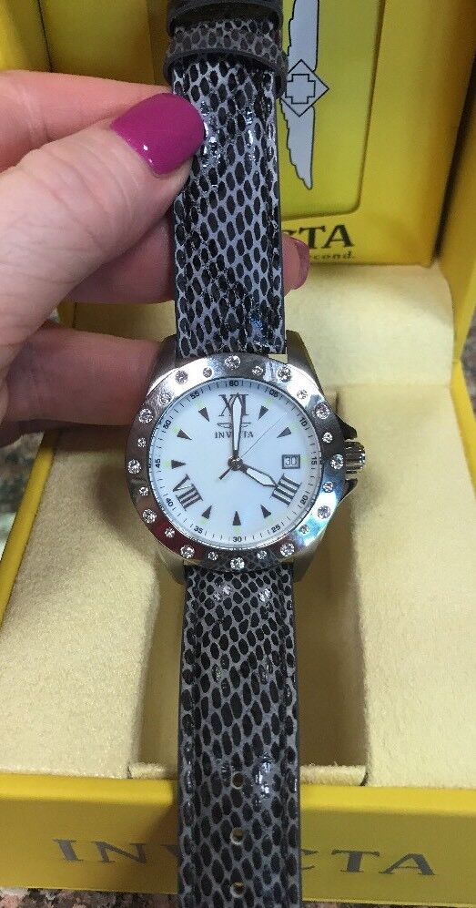 Invicta Women's Angel Quartz 100m Stainless Steel Watch Model 18350 Grey Leather