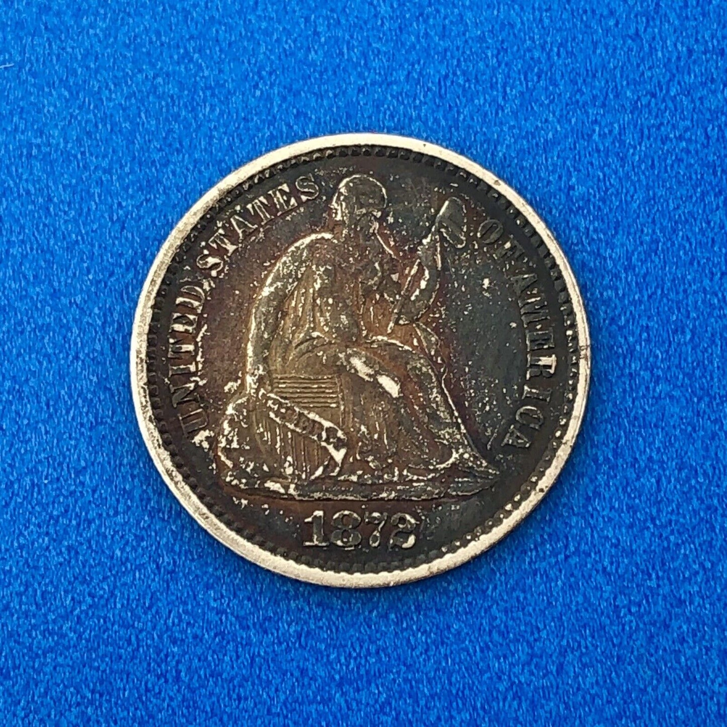 1872 P Silver Seated Half Dime 5c Better Key Nice Rainbow Toning Type Coin