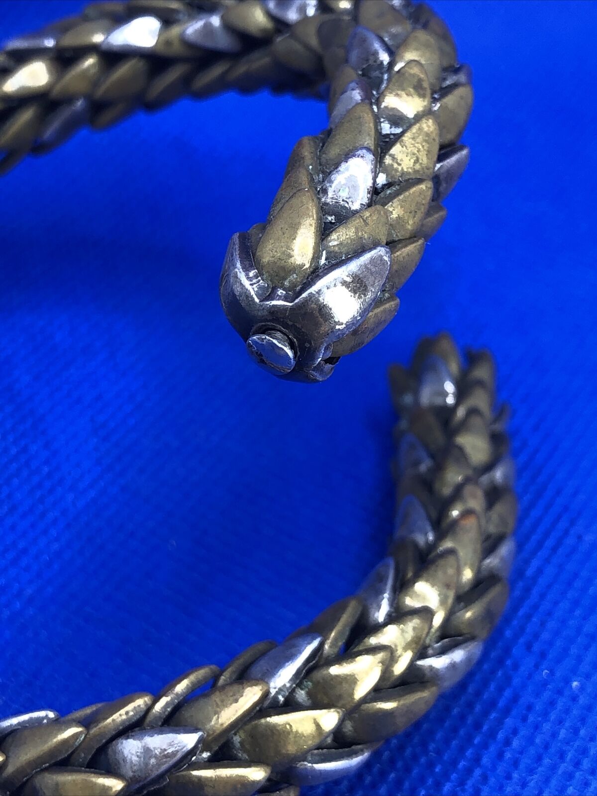 Vintage 1970's Brass & Silver Two Toned Statement Snake Arm Cuff Bracelet