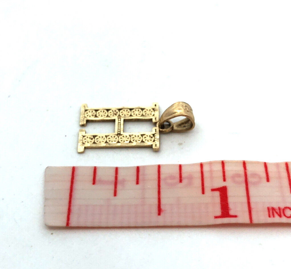 Designer 10K Yellow Gold Letter Initial H Name Textured Monogram Pendant