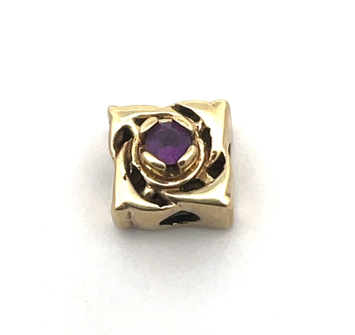 Designer DDH 10K Yellow Gold Round Amethyst Floral Slide Bracelet Charm