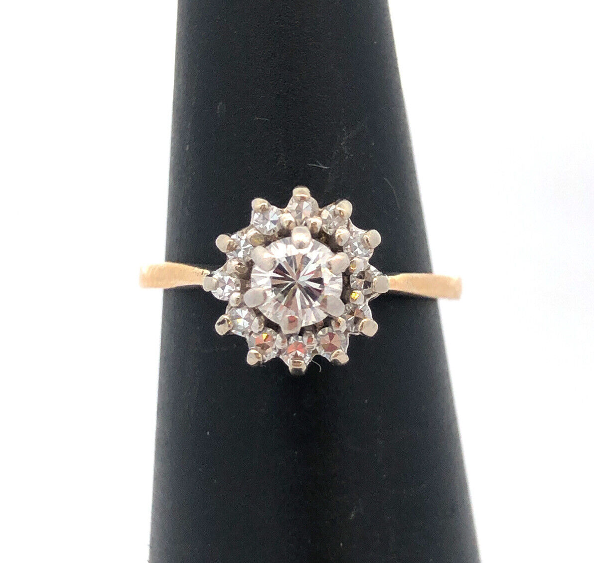 Designer 14K Yellow Gold Round Diamond Halo Engagement Anniversary Ring