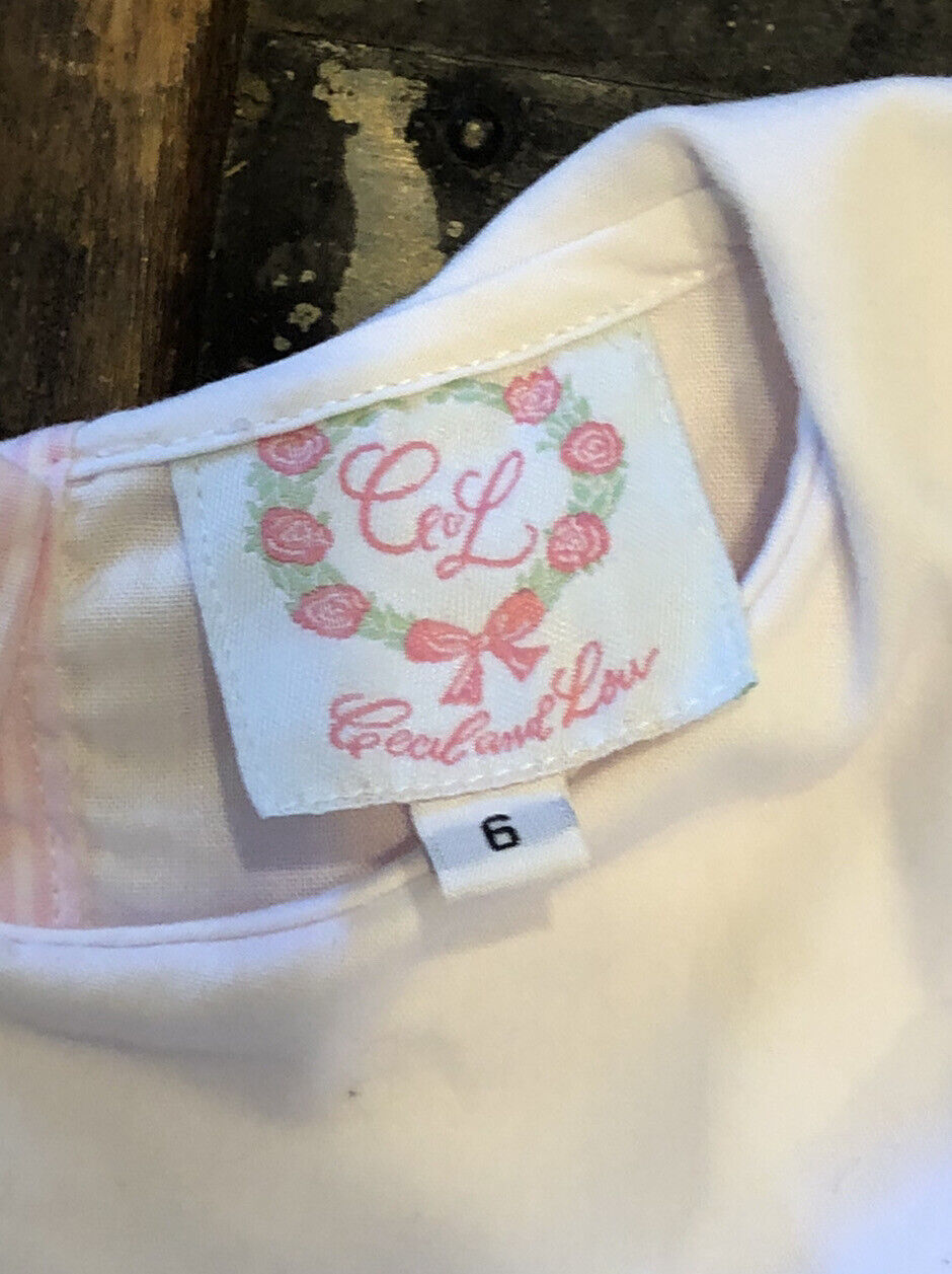 Designer Cecil and Lou Girls Size 6 Light Pink Striped Turkey Longsleeve Dress