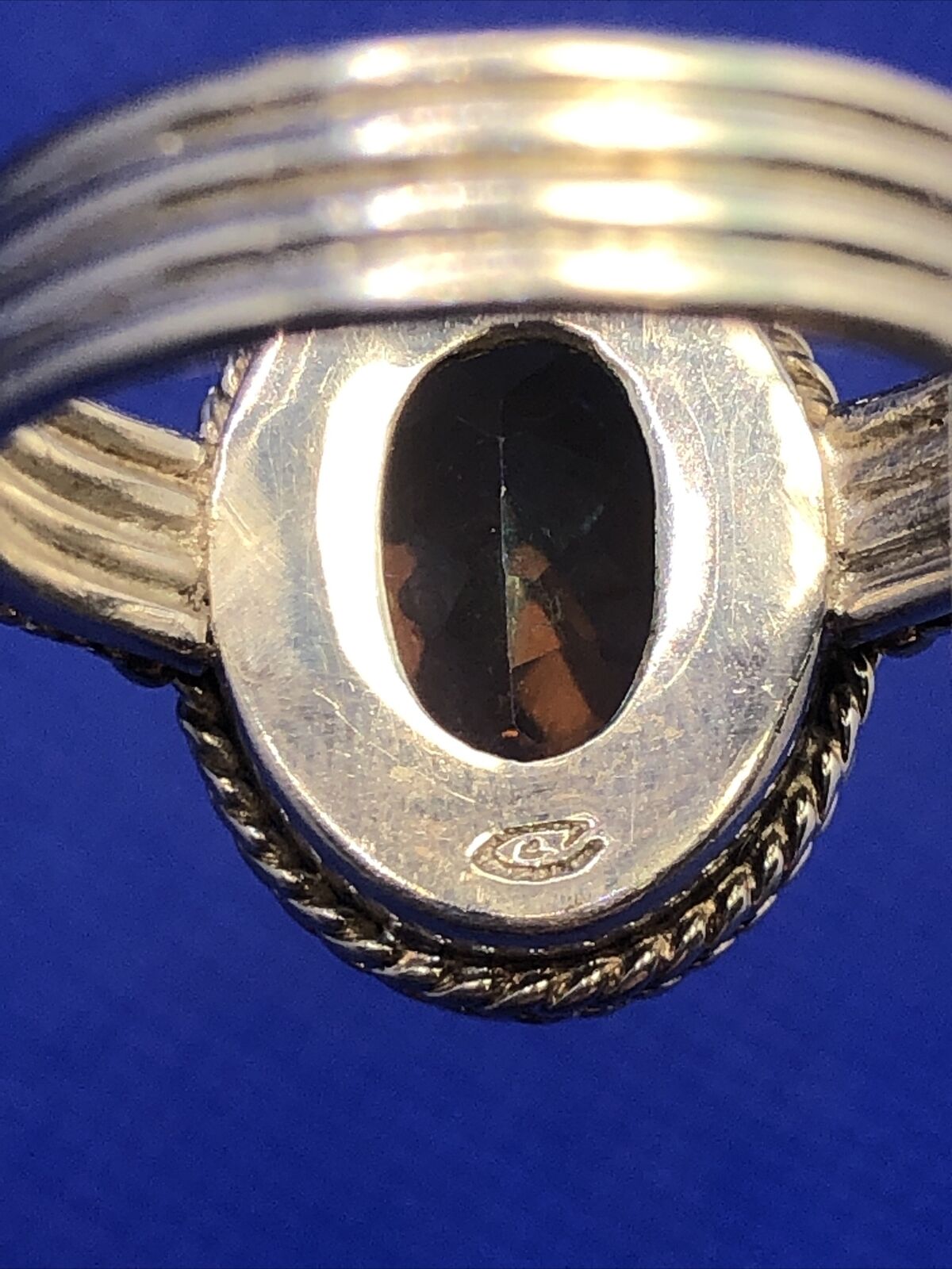 Designer Sterling Silver Oval Mystic Topaz Ribbed Twist Statement Cocktail Ring