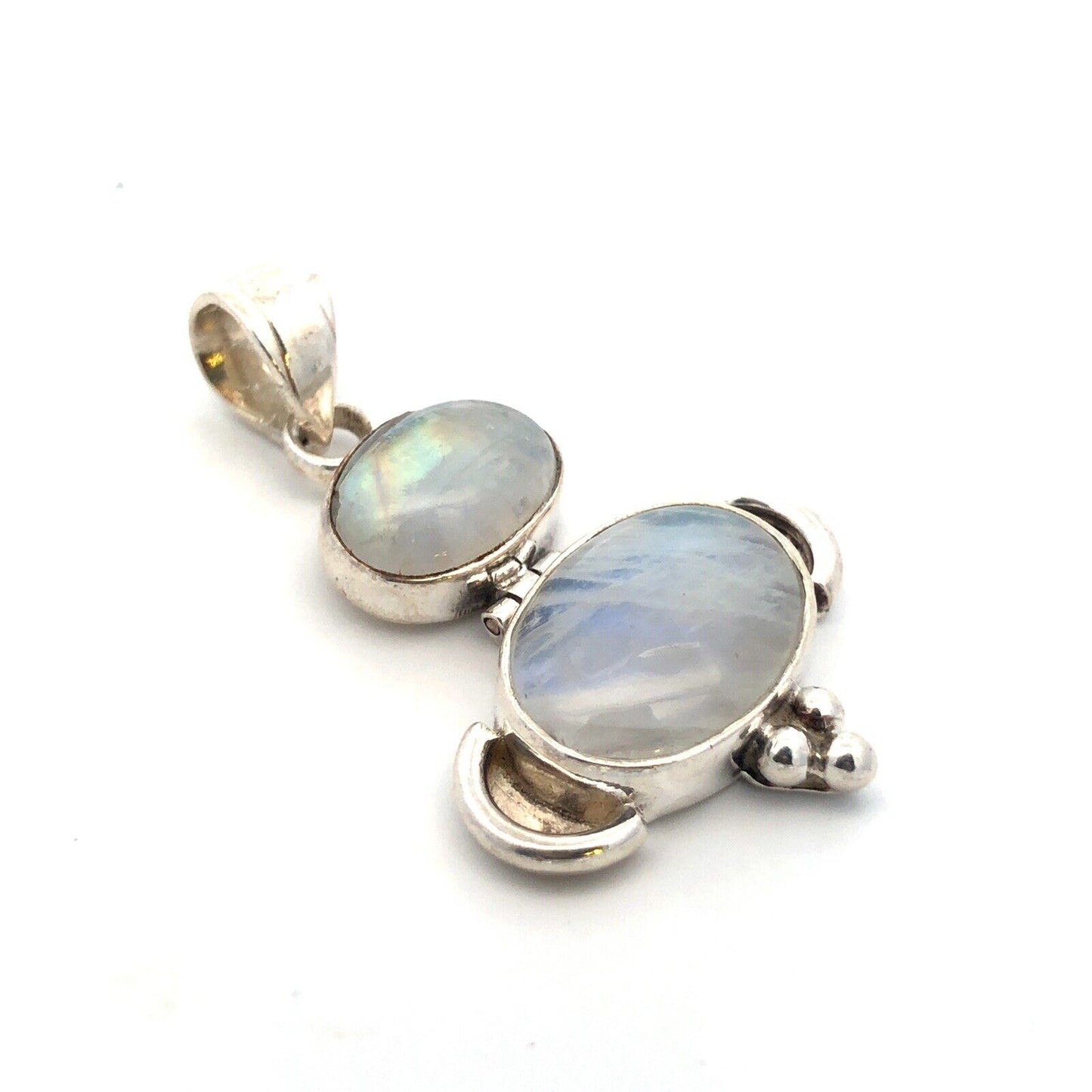 925 Sterling Silver Oval Moonstone Double Cabochon Drop Dangle Pendant