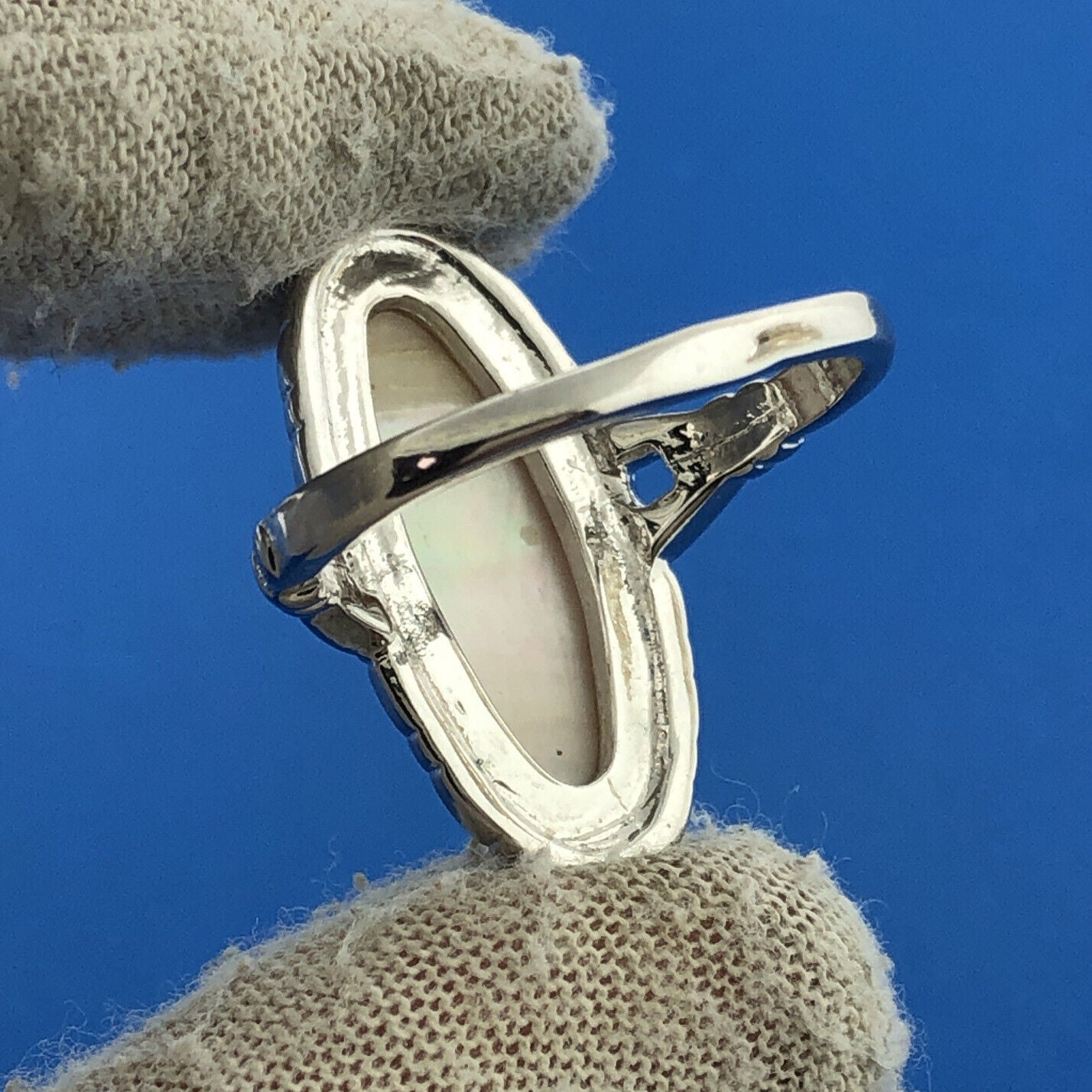 Designer Sterling Silver 925 Yellow Mother Of Pearl Statement Cocktail Ring