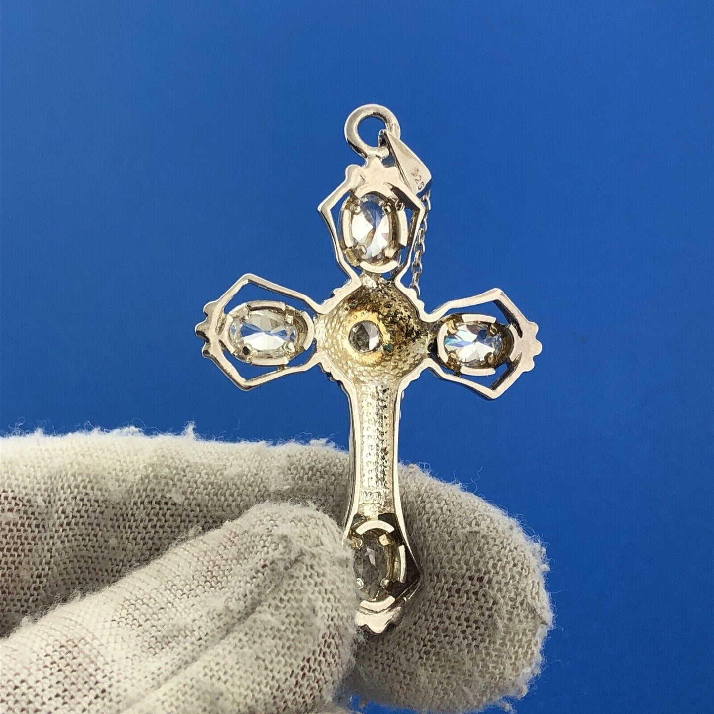 Designer Sterling Silver 925 Cubic Zirconia Religious Cross Statement Necklace