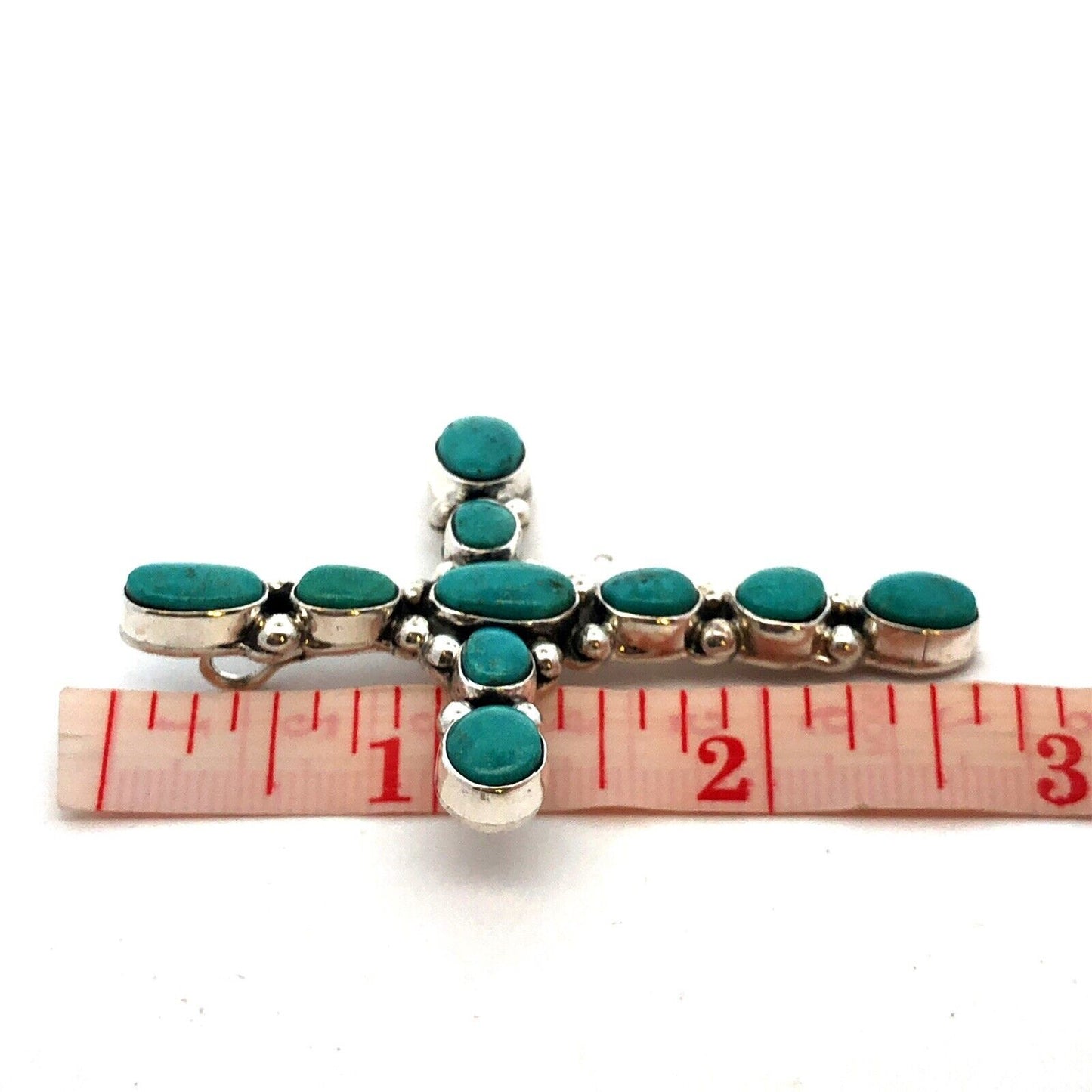 Estate 925 Sterling Silver Oval Turquoise Bezel Large Cross Statement Pendant