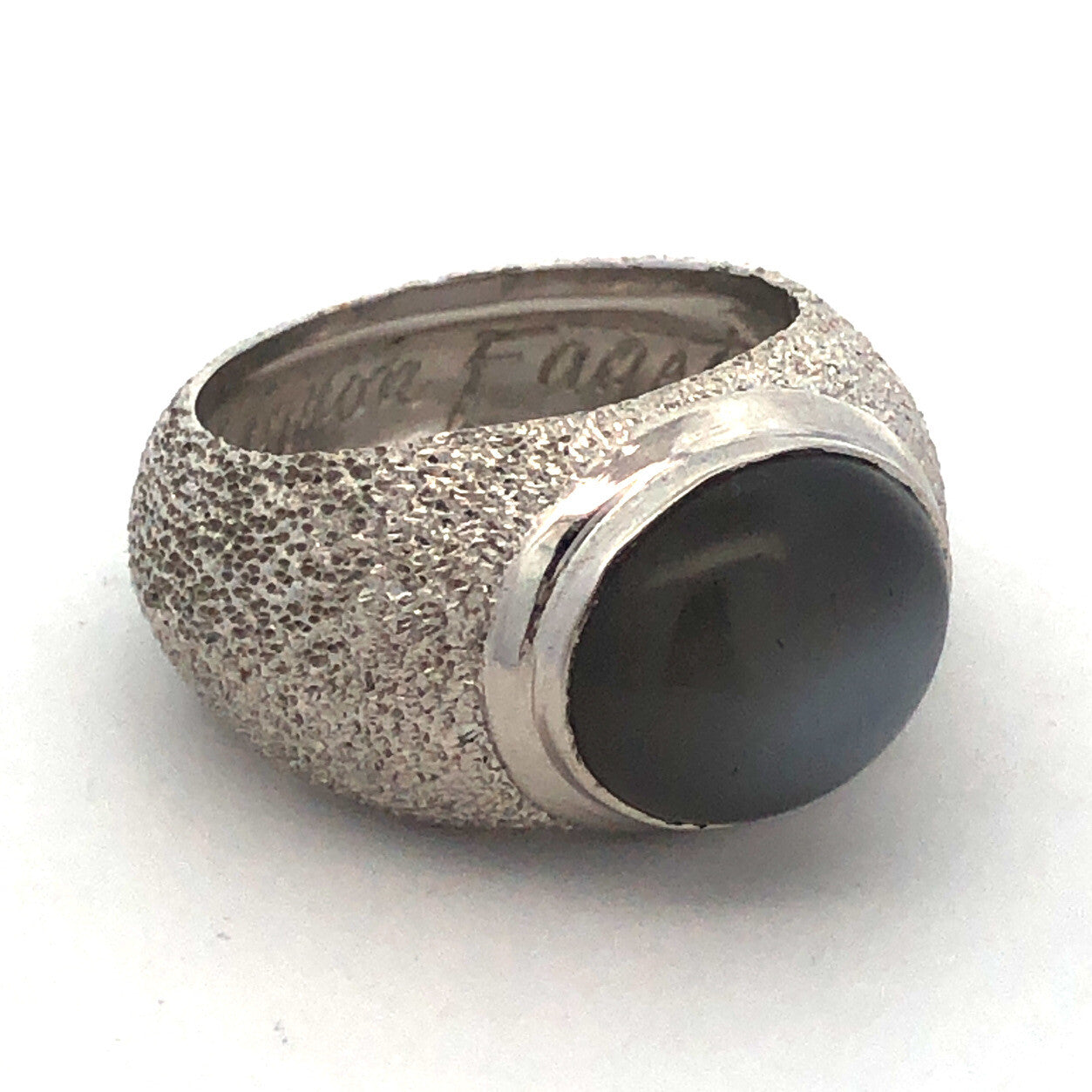 Custom Mignon Faget 925 Sterling Silver Oval Grey Cat's Eye Sea Urchin Dome Ring
