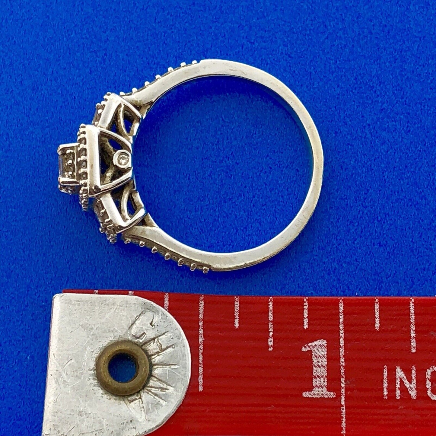 14K White Gold Princess Diamond Trio Halo Engagement Bridal Ring