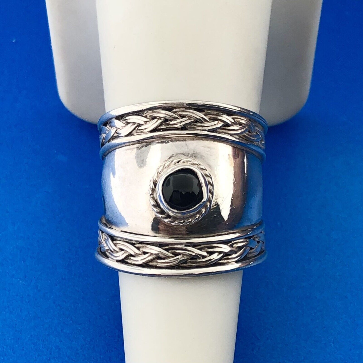 Vintage Estate Sterling Silver 925 Cabochon Onyx Cigar Statement Ring Size 8