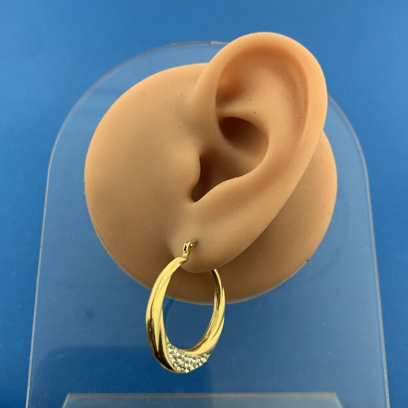 Designer Sterling Silver Vermeil Gold Toned Cubic Zirconia Ribbed Hoop Earrings