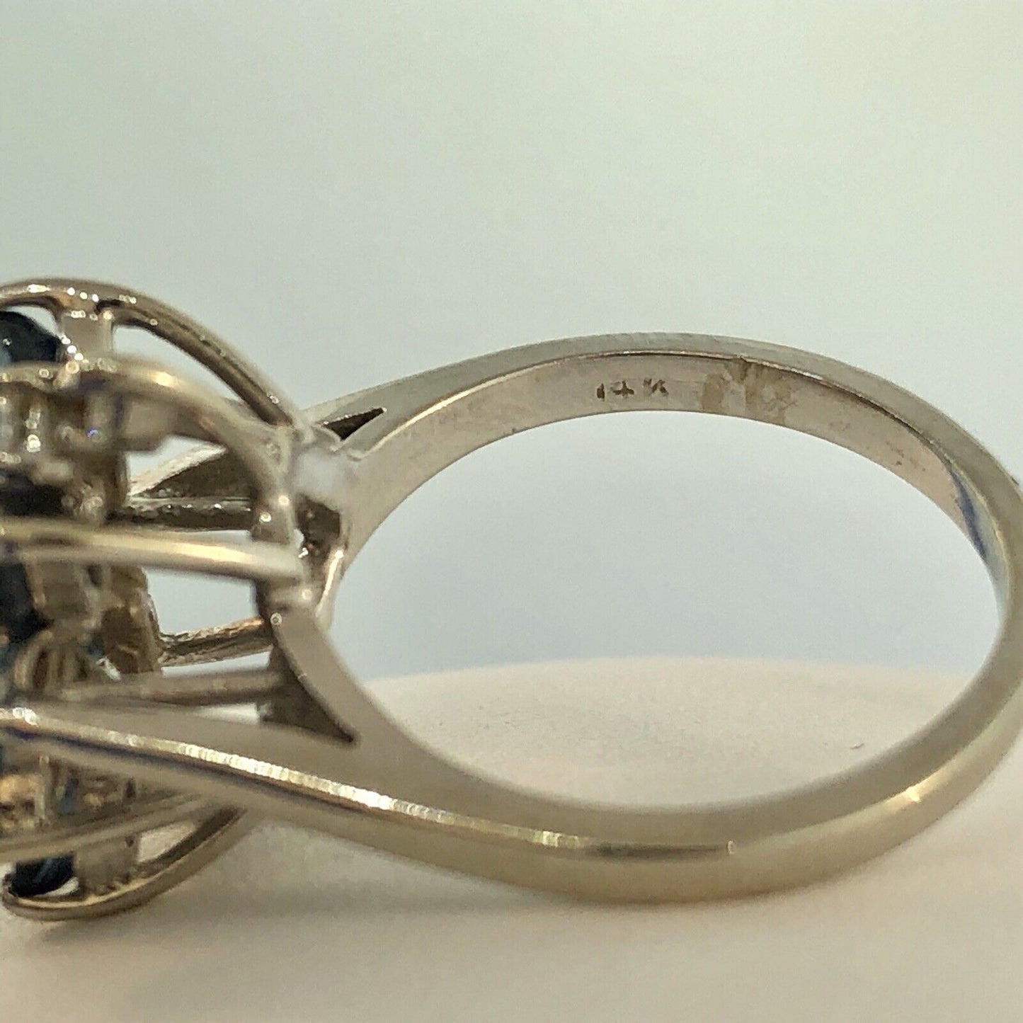Vintage 14K White Gold Diamond Sapphire Waterfall September Anniversary Ring