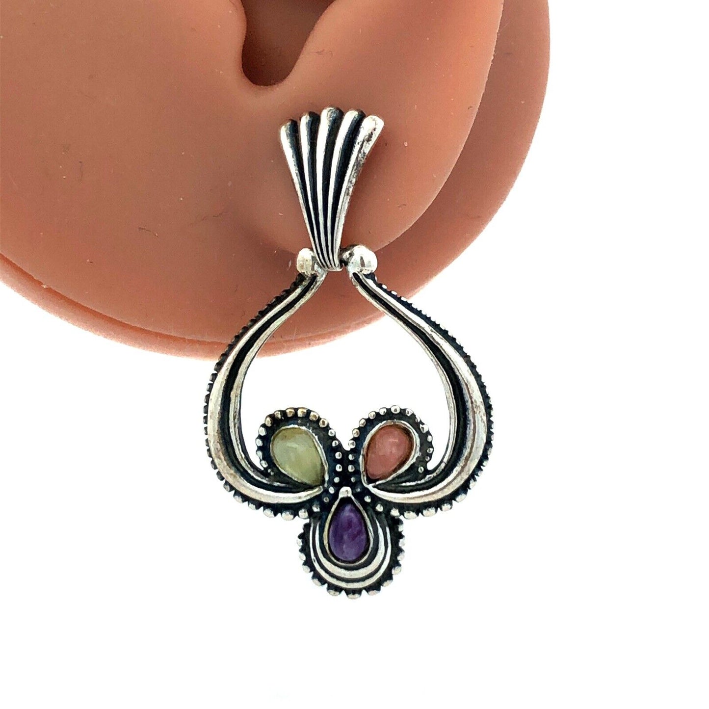 Native American Carolyn Pollack Sterling Silver Multi Gemstone Dangle Earrings
