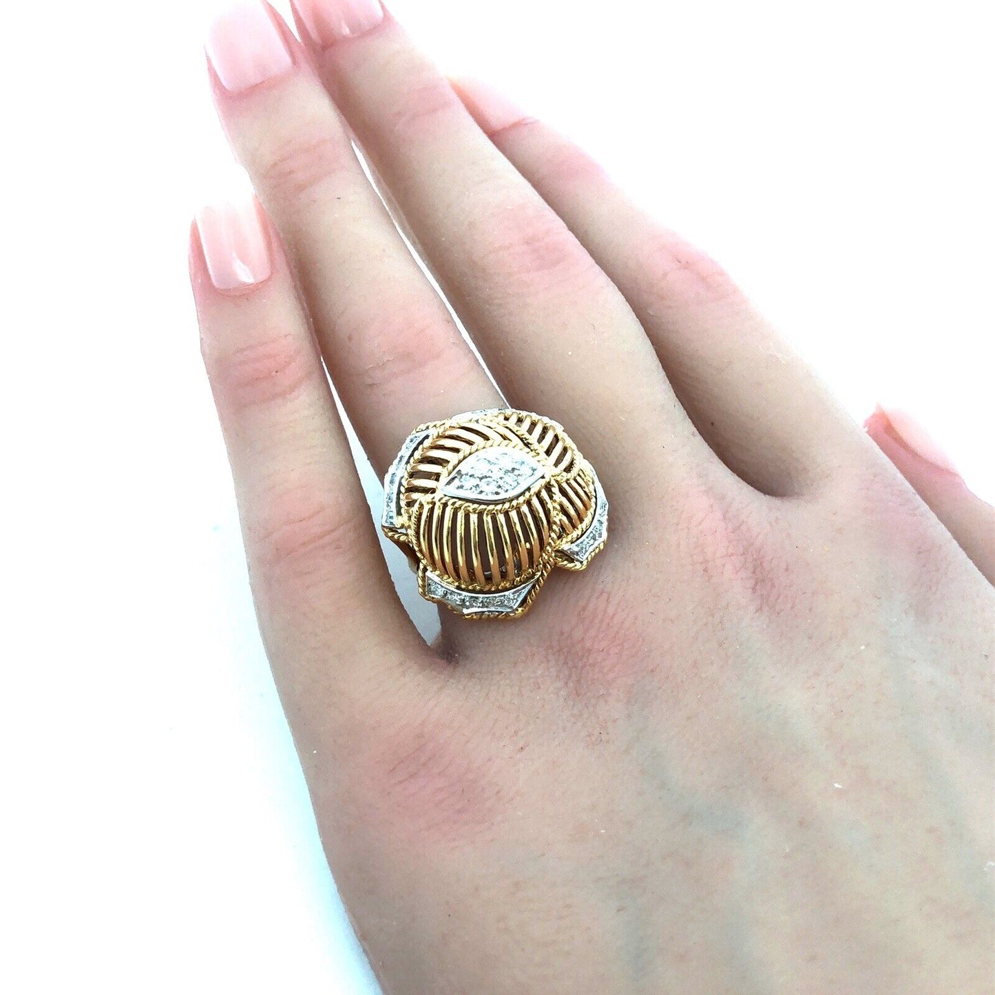 Vintage 10K Yellow Gold White Topaz Dome Cocktail Statement Ring