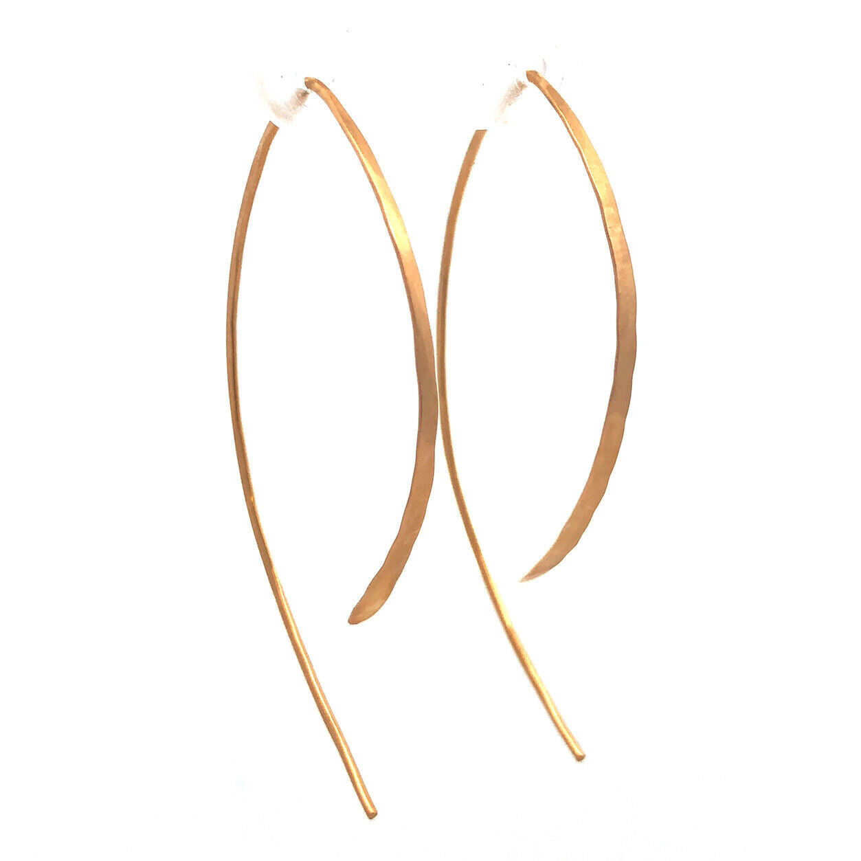 14K Yellow Gold Hammered Wire Threader Hook Earrings