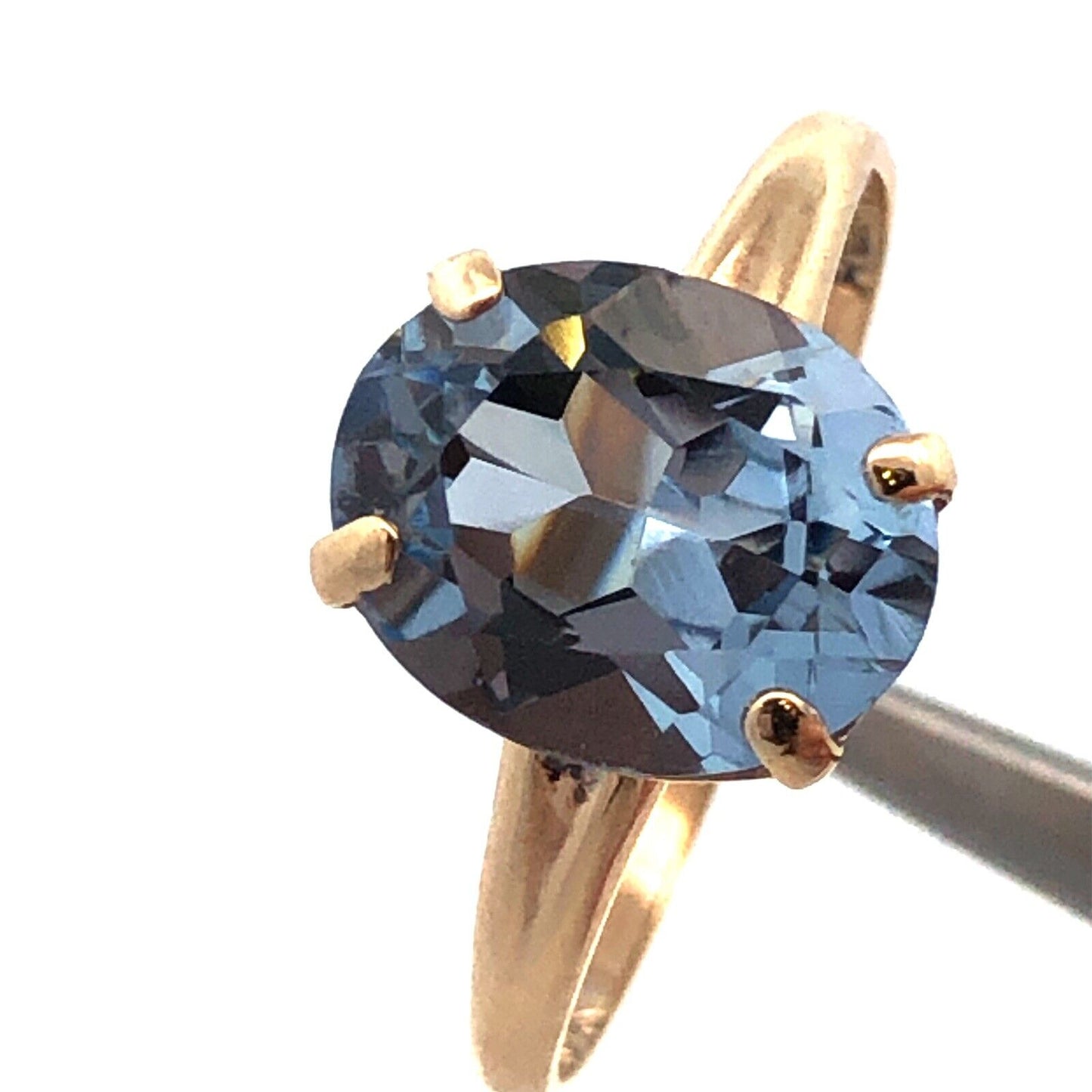 ROMANY 10K Yellow Gold Oval Blue Topaz Solitaire Engagement Anniversary Ring