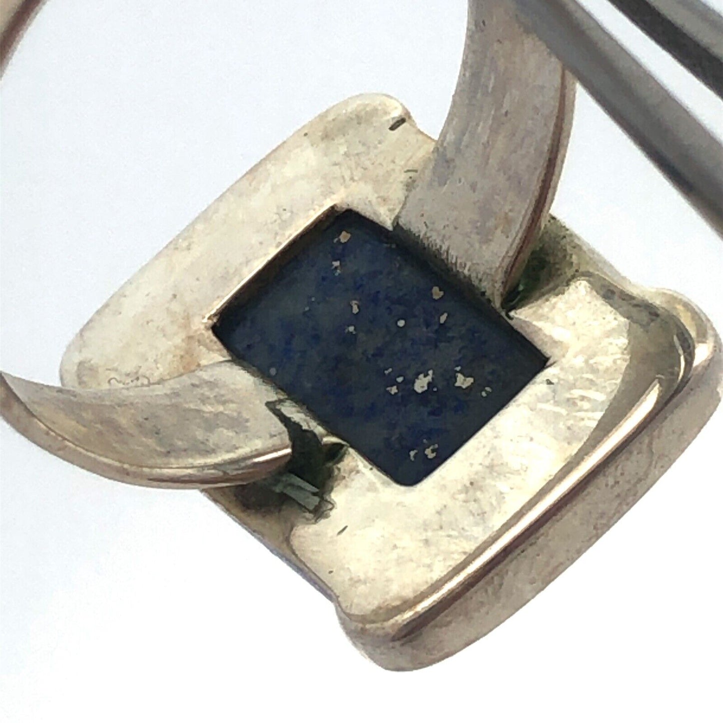 Vintage 925 Sterling Silver Rectangle Lapis Lazuli Bezel Ring