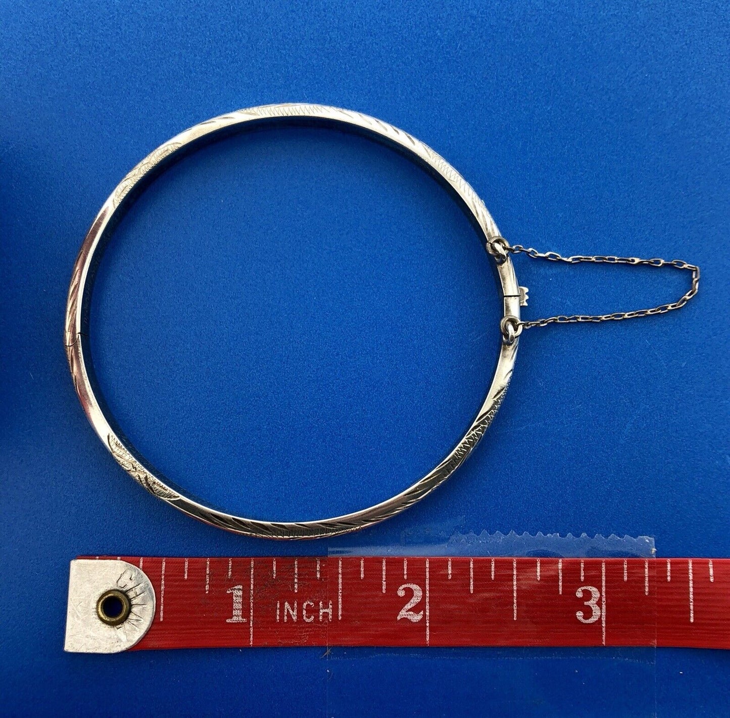 Vintage Sterling Silver 925 Floral Scroll Engraved Bangle Bracelet